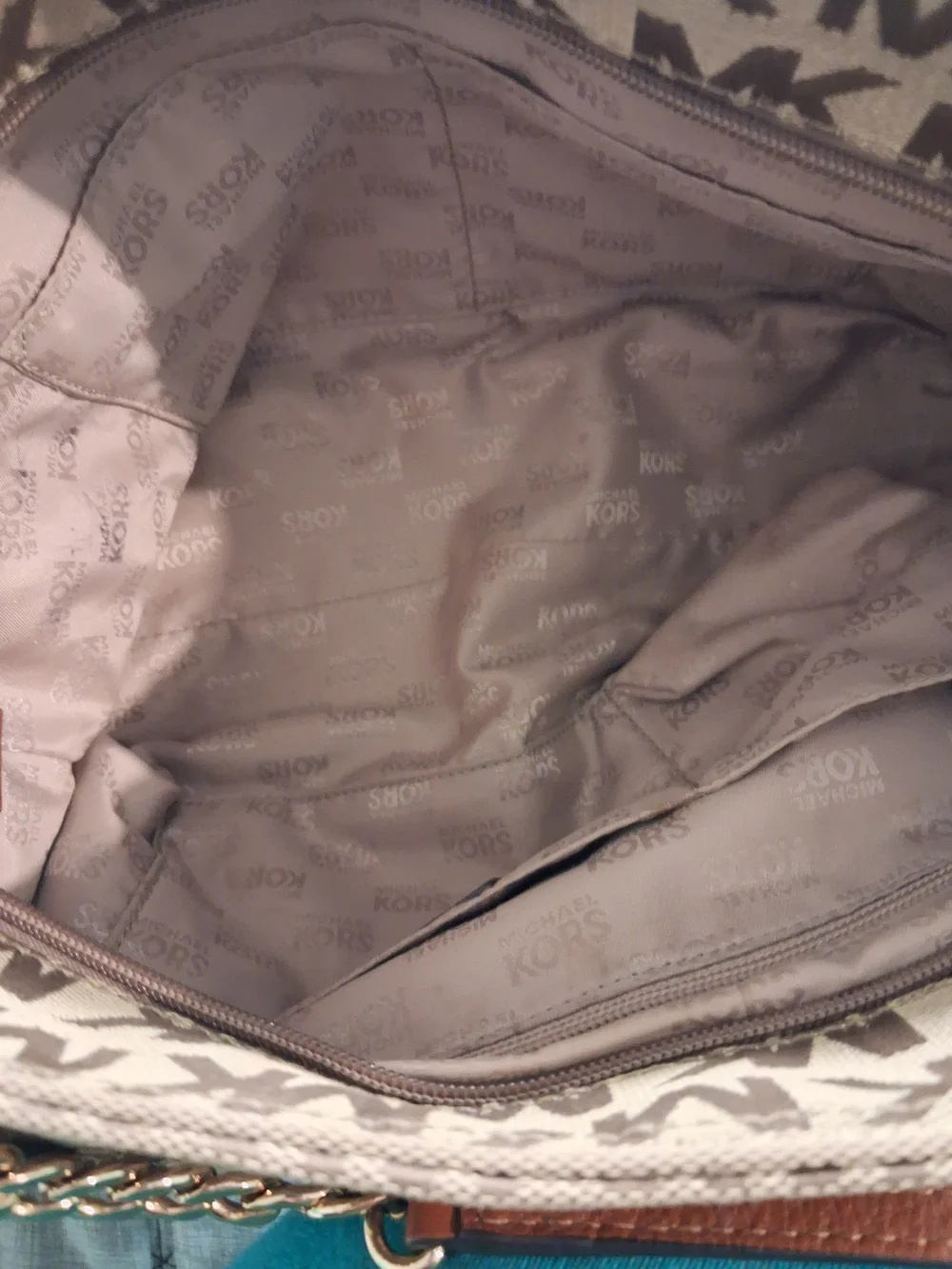 Michael Kors Tan and Dark Brown MK Logo Tote